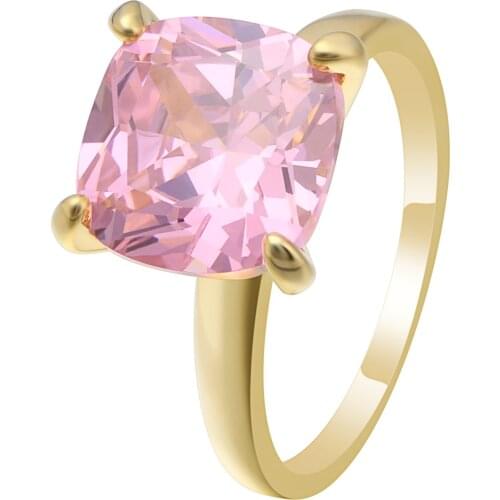 Hainon Female Luxury Rings Jewelry Engagement ring Pink Square zircon CZ Crystal Gold & Silver color wedding rings for women
