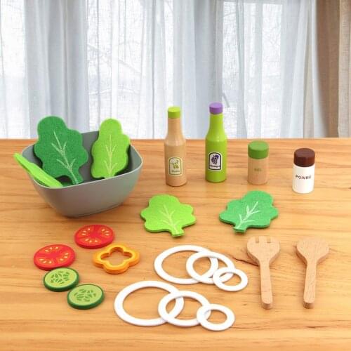 New Kids Kitchen Food Toys Wooden Pretend Vegetable Fruit Salad Playset Early Educational Toys Boys Girls Children Birthday Gift