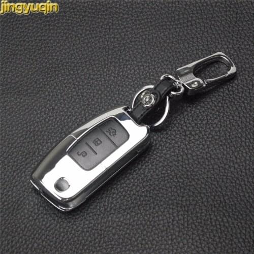 Jingyuqin 5PCS For Ford Focus Fiesta C Max Ka New Remote Key Case Zinc Alloy+Leather Car Key Case Cover With Buckle