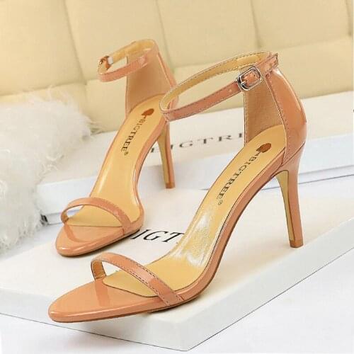 Classics Sexy Women Red Wedding Shoes Peep Toe Stiletto High Heels Shoes Woman Sandals Black Red Nude Big Size 40