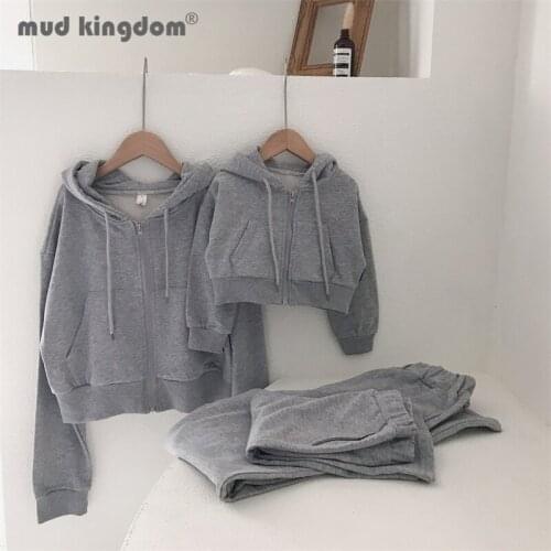 Mudkingdom Mother Daughter Set Family Matching Clothes Solid Hooded Outerwear Pants Outfits Casual Sports Sets Spring Autumn