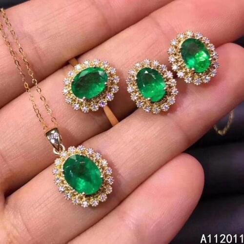 KJJEAXCMY Fine Jewelry 925 sterling silver inlaid natural gemstone emerald ring pendant earring set fashion supports test