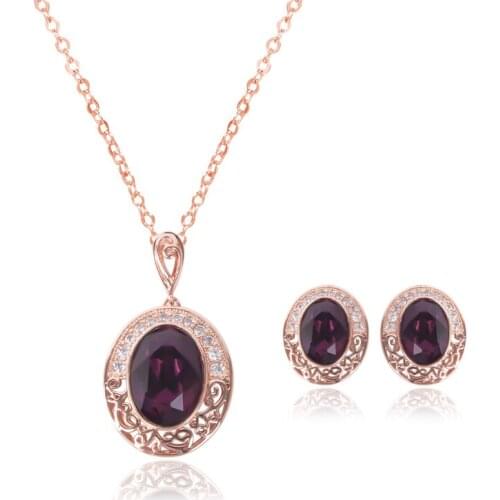 2016 New Fashion Arrival Rose Gold-color Jewelry Set Purple Trendy Women Necklace Fine Earrings Birthday/christmas Bijoux