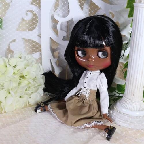 ICY DBS Blyth doll 1/6 bjd super black skin joint body black hair 30cm toy articulated doll