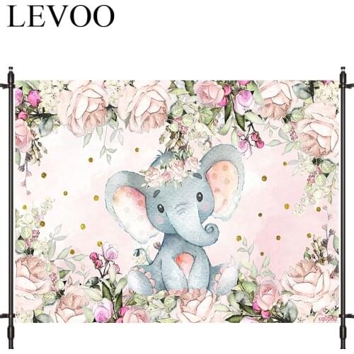LEVOO Photography Background Elephant Flowers Baby Shower Birthday Fabric Custom Shoot Prop Background Photocall Photo Studio