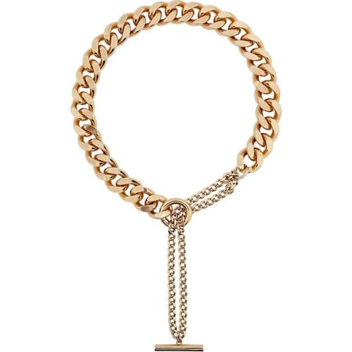 Statement 14k Gold Plated Mixed Curb Chain Toggle Closure chunky chain necklace women pendant lariat jewelry bijoux layer boho