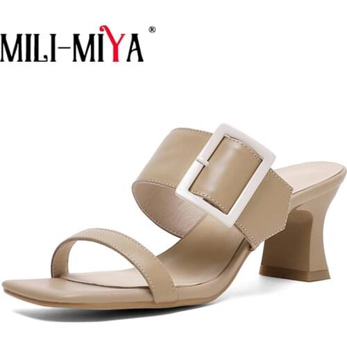 MILI-MIYA Summer Slippers Special Shaped Heel Party Shoes Ladies New Fashion Female Concise Cow Leather Peep Toe Slides