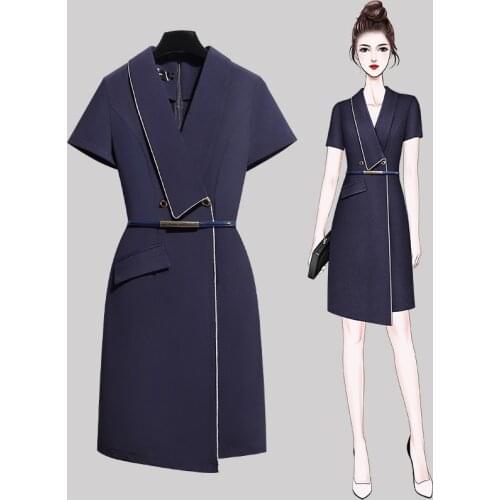 Fashion Elegant Office Dress For Women Knee Length Blazer Style Formal Dresses Female Casual Party Vestidos With Belt Plus Size
