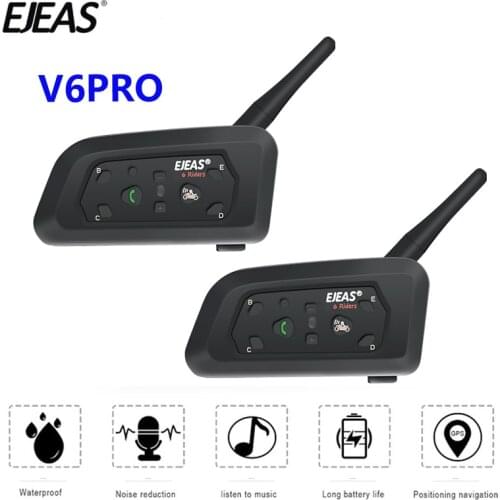 2Set EJEAS V6 Pro 850mAh Motorcycle Bluetooth Helmet Intercom Communicator Moto Headset With Mic 1200m Interphone For 6 Riders