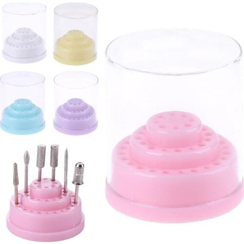 3 Colors 48 Holes Nail Art Drill Bits Empty Storage Box Holder Stand Display Container Manicure Accessories Acrylic Cover Tools