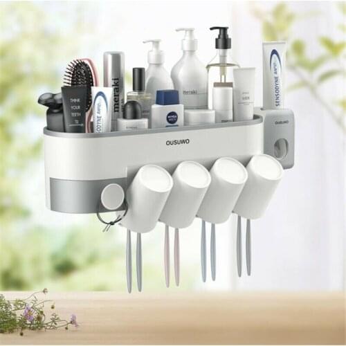 Wall-mount Toothbrush Holder Auto Toothpaste Dispenser Set Bathroom Accessories Tooth Brush Holder Bathroom Storage Dropshipping