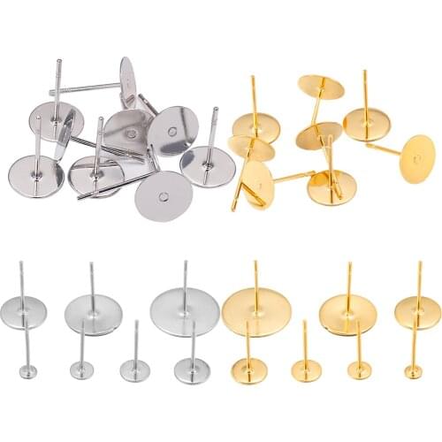 50/100Pcs/lot 3-12mm Metal Stainless Steel Flat Post Back Blank Earring Stud Base For DIY Jewelry Making Findings Accessories