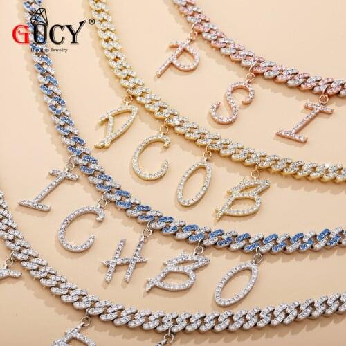 GUCY New Custom Alphabet Pendant Necklace Iced Cubic Zirconia Alphabet Necklace Fashion Charm Jewelry Gift For Men Women