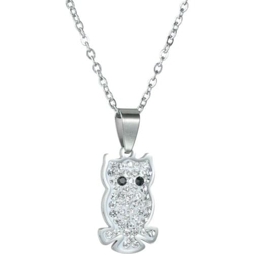 Stainless Steel Necklace For Women Man Full Crystal Owl Choker Pendant Chain Necklaces Engagement Jewelry korean Fashion NEW