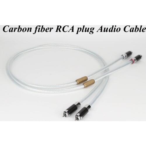 Pair hi-end 5N Silver Plated RCA Analogue Cable with Rhodium plated Carbon fiber RCA plug HIFI RCA Audio Cable For CD AMP