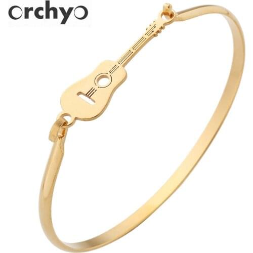Orchyo 2018 New Guitar Shape Stainless Steel Bracelets For Women Can Open Gold/Silver Color Bangle Bracelet Flat Pulseira Femme