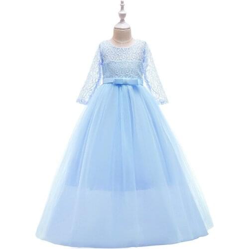 Girls Dresses for Party and Wedding Fashion Lace Long Sleeve Stitching Princess Dress Big Girl Dress Kids Long Evening Dress