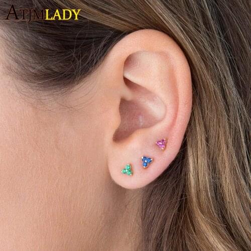 Authentic 925 sterling silver flower cz classic earrings stud prong setting women wedding engagement bling bling news earring