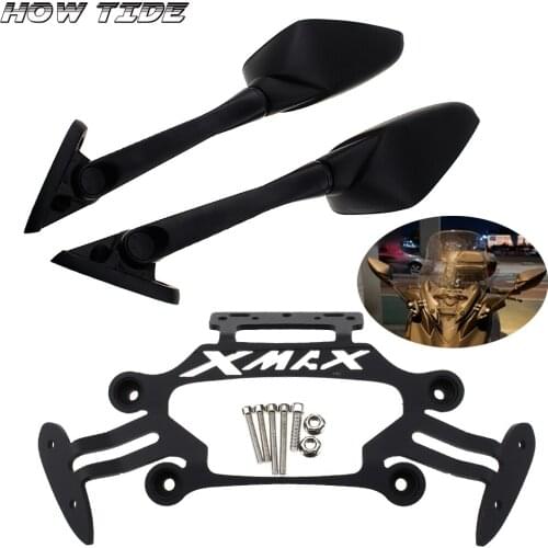Motorcycle Stand GPS Bracket Mobile Phone Navigation Plate Bracket Rearview Mirrors Set for Yamaha XMAX300 400 250 125 2017-2019