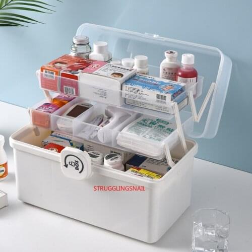 Portable First Aid Container Clear 3 Tiers Plastic Medicine Storage Box Large Capacity Family Emergency Kit Storage Organizer