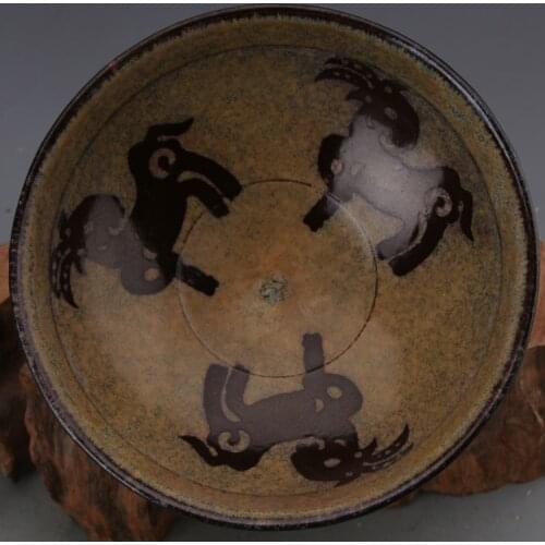 Rare Song Dynasty (961--1275) porcelain bowl,Jizhou kiln,with 3 goats, best collection & adornment, Free shipping