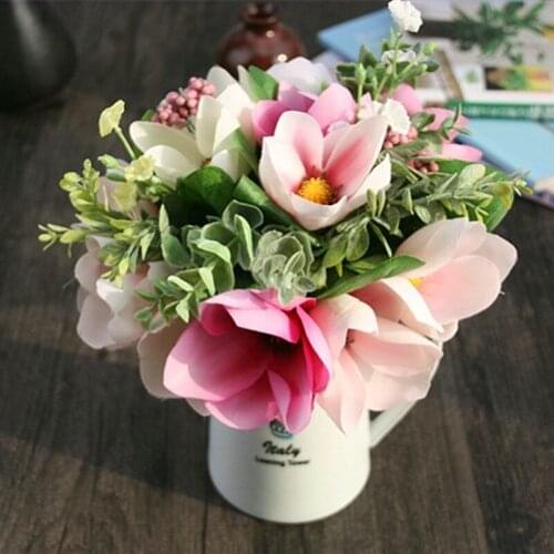 Silk flower wedding bouquet Magnolia Artificial flowers fall vivid fake leaf wedding flower bridal bouquets decoration
