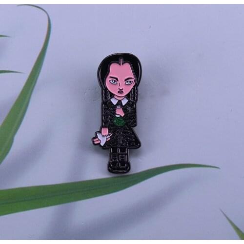 Wednesday Adams with Doll and A Green Chemical Flask Enamel Pin Gothic Dark Healing Movies Brooch Jean Jackets Perfect Addition