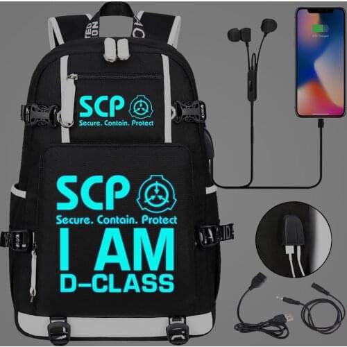 SCP Secure Contain Protect Luminous Backpack Teenager Multifunction USB Charging Bags Women Men Pack Bag Travel Laptop Mochila