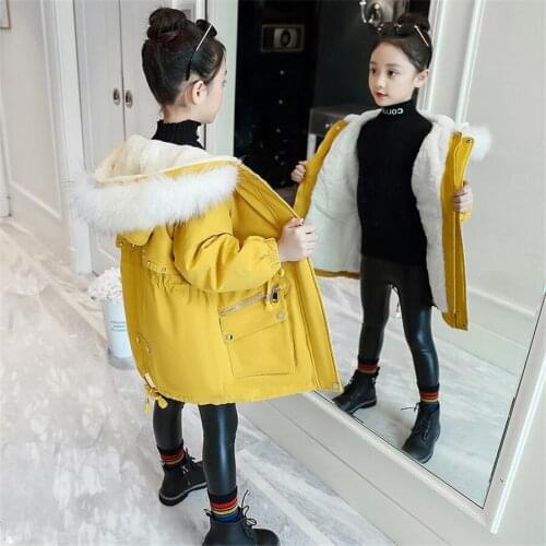 2020New Girls Warm Jacket For Kids Winter Coats Parkas For Girl Fur Hooded Outerwear Teenage Korean