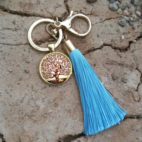 The tree of life Women Bag Tassel Keychain Women pendant Art Tree Car Key chain charm Women Pendant Fringe Key Ring Old Art