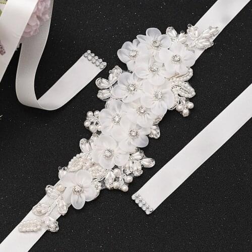 Flowers Bridal Belt Wedding Dress Belts Formal Gown Flower Belts for Women White Flower Pearl for Dress Decorative Saree Belt