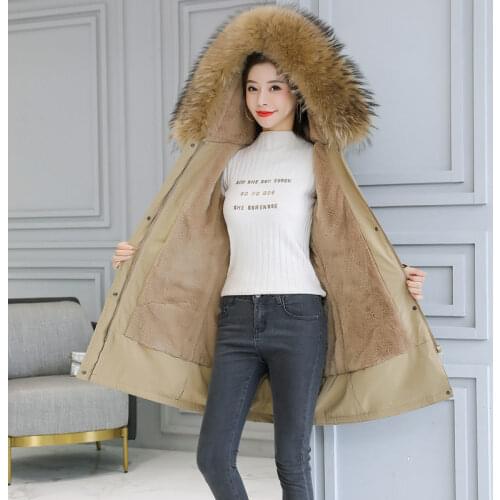 Womens plush and thickened cotton padded coat school overcomes womens middle school long coat winter cotton coat
