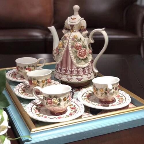 Zq Rose European Ceramic Coffee Set Set Coffee Pot Tea Cup Wedding Gift