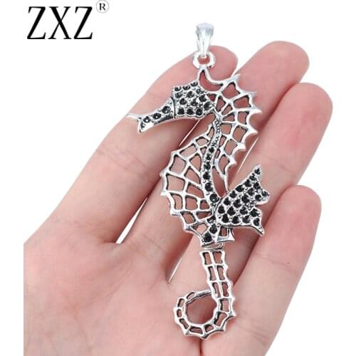 ZXZ 2pcs Tibetan Silver Large Hollow Seahorse Hippocampus Charms Pendants for Necklace Jewelry Making Findings 94x39mm