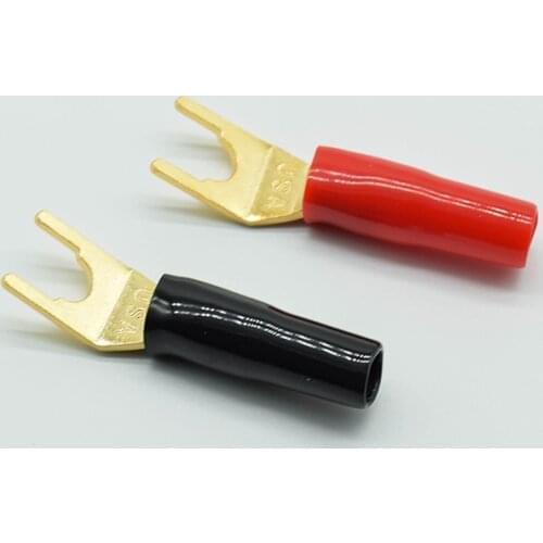 1pair red+black wiring forks U-shaped banana plug pure copper-plated Y-shaped speaker plug, audio wiring terminal Connector