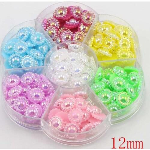 3Boxes=420pcs 12MM Sunflower Shape Craft ABS Resin Flatback Half Round Pearls Flatback Scrapbook AB Beads DIY Decoration