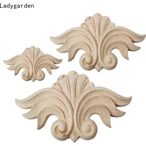4PCS Natural Floral Wood Carved Wooden Statues Crafts Corner Appliques Frame Wall Decor Door Furniture Woodcarving Sculptures
