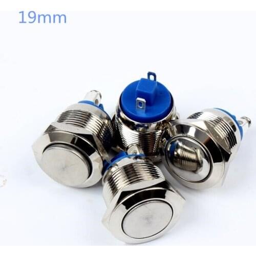 5 Pcs normally open 3-250v /3A waterproof reset switch 19mm Metal push button switch for horn button
