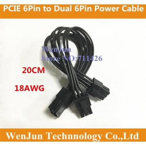 6Pin female to Graphics Video Card Double PCI-E PCIe 6Pin & 6Pin dual male Power Supply Splitter Cable Cord 18AWG Wire 20cm