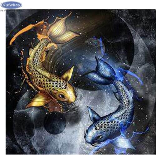 Diamond Painting"Yin and Yang koi Fish"5D DIY Cross Stitch Diamond Embroidery Rhinestone Mosaic Kit Full Square round Home Decor