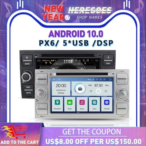 DSP PX6 IPS Android 10.0 4GB + 64GB DSP Car DVD Player GPS RDS Radio Bluetooth 5.0 WIFI For Ford Galaxy Fusion Focus Mondeo Kuga
