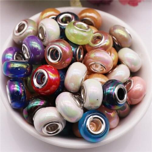 10 Pieces Assorted Color Big Hole Round Spacer European Beads fit Pandora Bracelet Bangle for DIY Jewelry Making for Women Girls