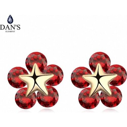 DANS ELEMENT New Sales AAA Zirconia Micro Inlays Champagne Gold Color Flower Earrings For Women Valentines Gift 109741red