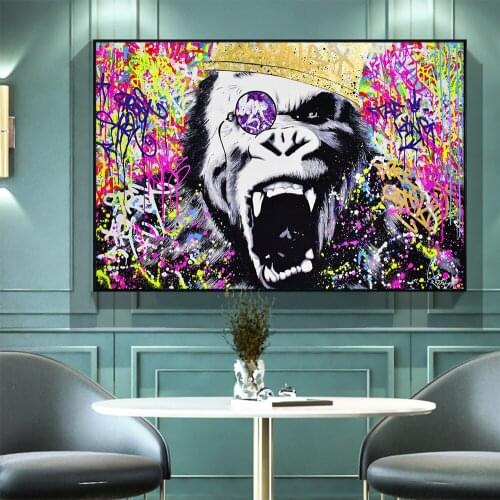 DDWW Animal Canvas Painting Purple Colored Roaring Orangutan Big Size Modern Pop Culture Painting for Home Decor Wall Art Poster