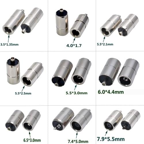 EClyxun 1pcs DC Power Jack Connector 5.5*x2.1/6.5x3.0mm/7.4x5.0mm/5.0x3.0mm/6.0x4.4mm/3.5x1.35mm/4.0x1.7mm Metal Socket Adapter