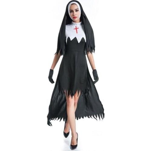 Hot Nun Halloween Costume Adult Female Sexy Cosplay Costume Priest Black Carnival Top Quality Masquerade Party Costumes