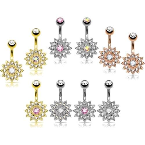 1PC Charm Belly Button Rings for Women CZ Crystal Flower Rhinestone Body Piercing Jewelry Navel Piercing Rings Wedding Jewelry