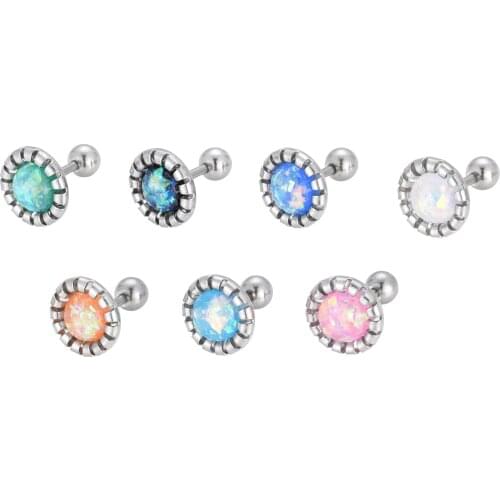 Lot50pcs Body Jewelry- New Opal Gems Ear Studs/Earring Stainless Steel Helix Bar Upper Earring Body Piercing