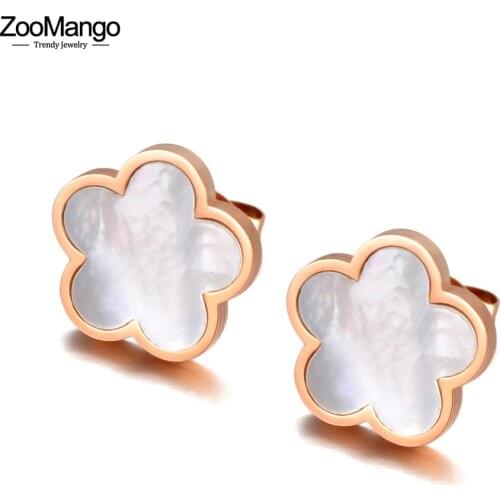 ZooMango Trendy Stainless Steel White Shell Plum Flower Bohemia Party Earrings For Women Original Design Earring Jewelry ZE20133