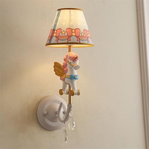 Cartoon Pegasus Childrens Bedroom Wall Lamps Boys Girls Bedroom Bedside Sconce Wall Lights Nordic Living Room Corridor Fixtures